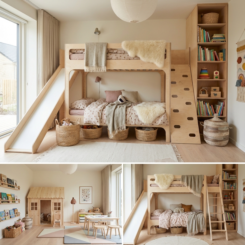 Nordic kids room design with a practical modern layout