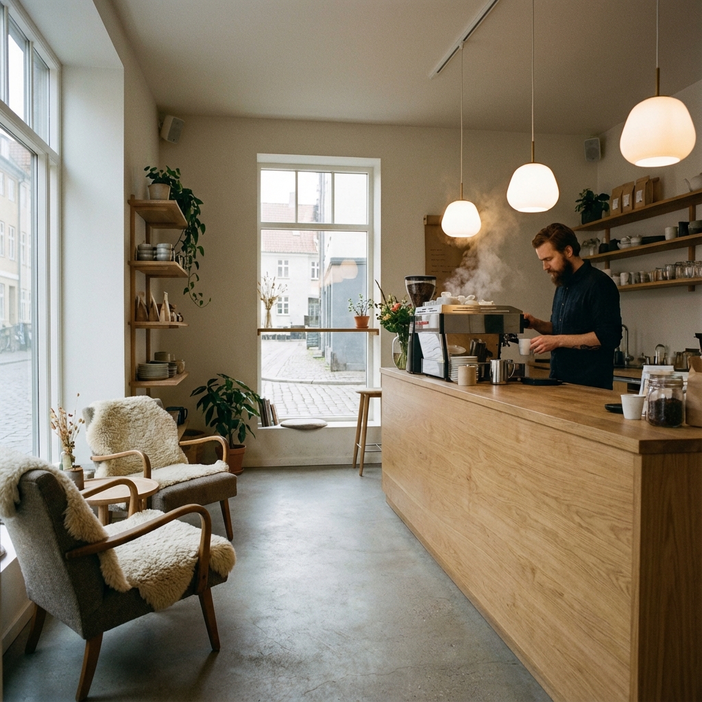 Nordic café design with a practical modern layout