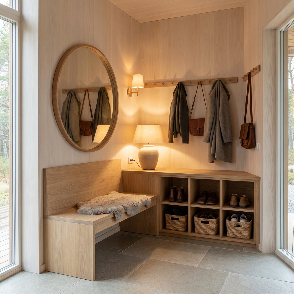 Nordic entrance/hallway design with a practical modern layout