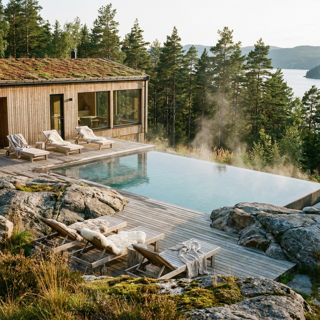 Nordic pool area design with a practical modern layout