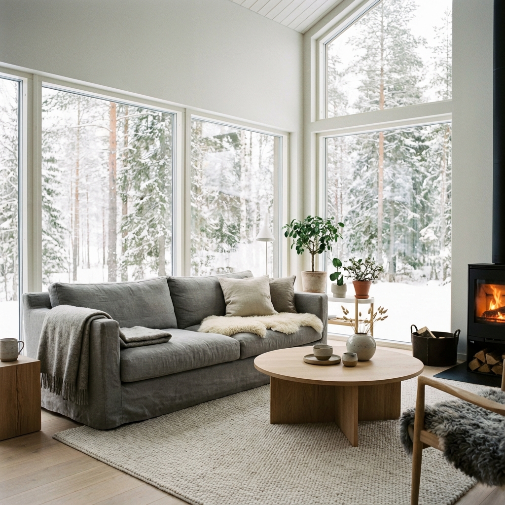 Nordic living room design with a practical modern layout
