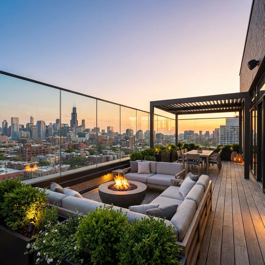 Nordic rooftop terrace design with a practical modern layout